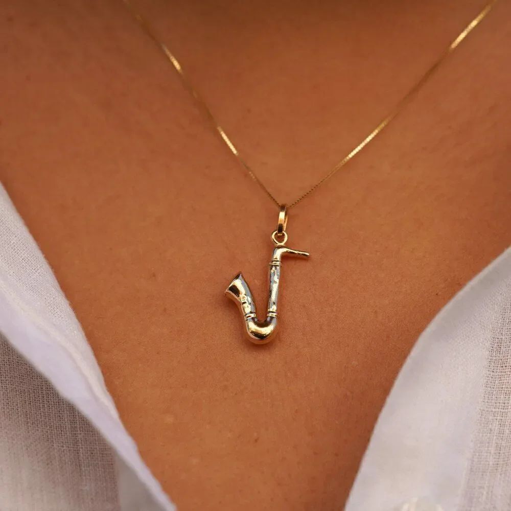 14K Gold Saxophone Charm | Musical Instrument Pendant by Tehrani Jewelry
